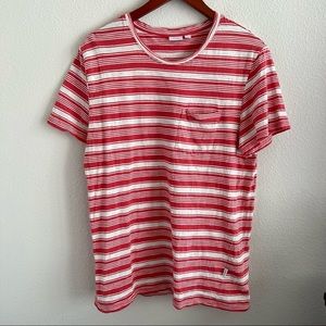 Onia Chad Striped T Shirt Mens Medium Coral Cotton Short Sleeve Large